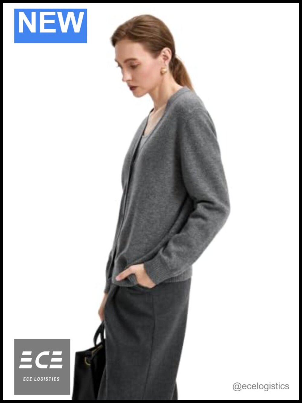 Merino Wool Cardigan V-Neck Shell Button Sweater - Picture 2 of 6